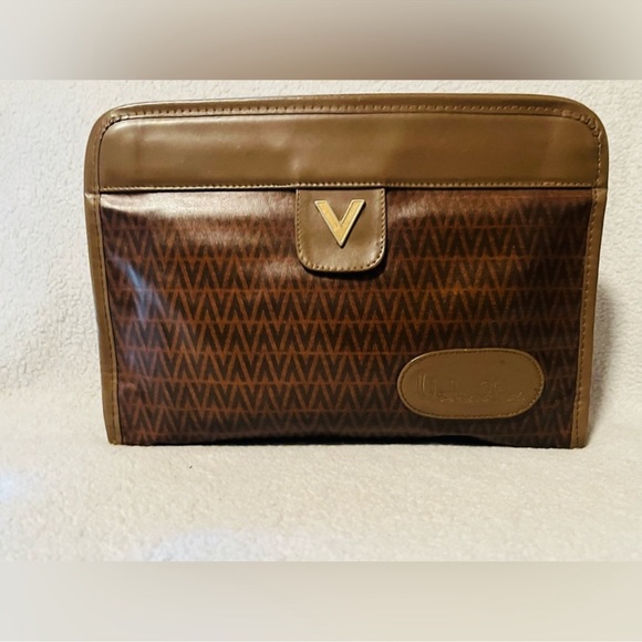 Mario Valentino Monogram Brown Leather Clutch - Picture 1 of 4